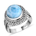 Bali Legacy Larimar Pebble with Tulang Naga Ring in Sterling Silver (Size 8.0) 7.70 ctw - Sticky add to cart bar