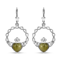 D'Joy Connemara Marble 4.40 ctw Claddagh Earrings in Rhodium Over Sterling Silver