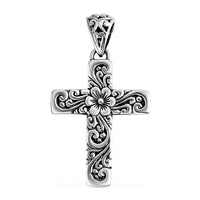 Bali Legacy Flower Cross Pendant without Chain in Sterling Silver 3.35 Grams