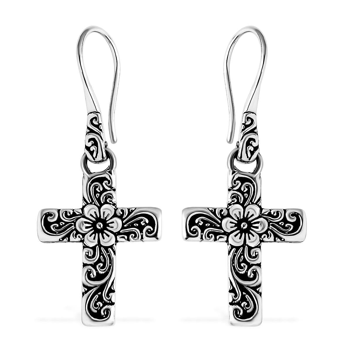Bali Legacy Flower Cross Earrings in Sterling Silver 6 Grams