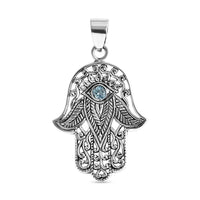 Bali Legacy Paraiba Apatite 0.10 ctw Hamsa and Evil Eye Pendant without Chain in Sterling Silver