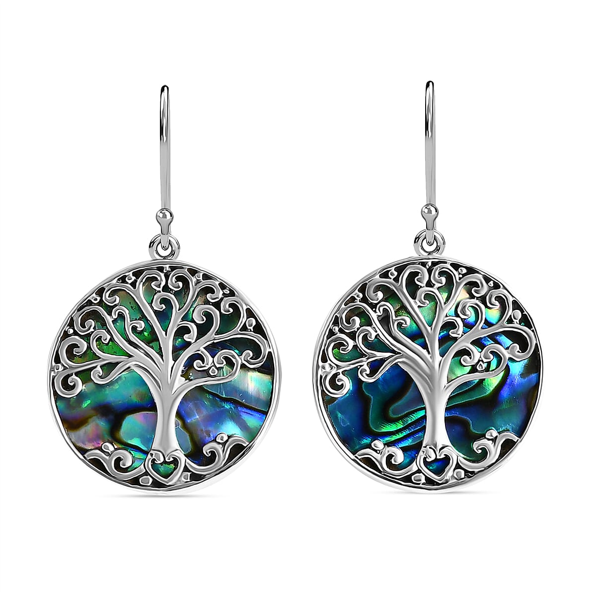 Bali Legacy Abalone Shell Tree of Life Earrings in Sterling Silver