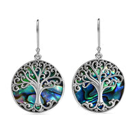 Bali Legacy Abalone Shell Tree of Life Earrings in Sterling Silver