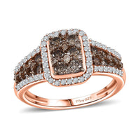 Nature Champagne and White Diamond Statement Ring in 18K Vermeil RG Sterling Silver (Size 10.0)