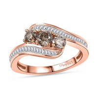 Nature Champagne and White Diamond Ring in 18K Vermeil RG Sterling Silver (Size 6.0) 1.00 ctw