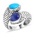 Bali Legacy Tanzanite and Sleeping Beauty Turquoise 3.60 ctw Dragon Skin Texture Ring in Sterling Silver - Sticky add to cart bar