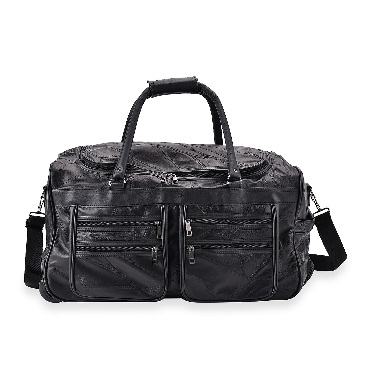 TLV Black Sheep Leather Trolley Travel Bag (20"x11.4"x11") with 54.7 inch Long Strap
