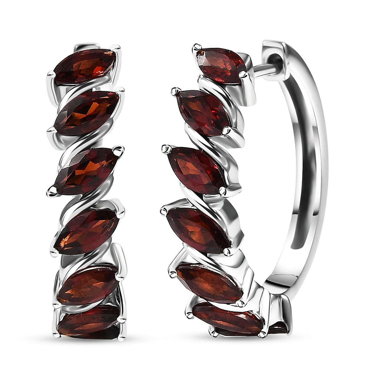 D'Joy Mozambique Garnet 4.20 ctw Hoop Earrings in Rhodium Over Sterling Silver