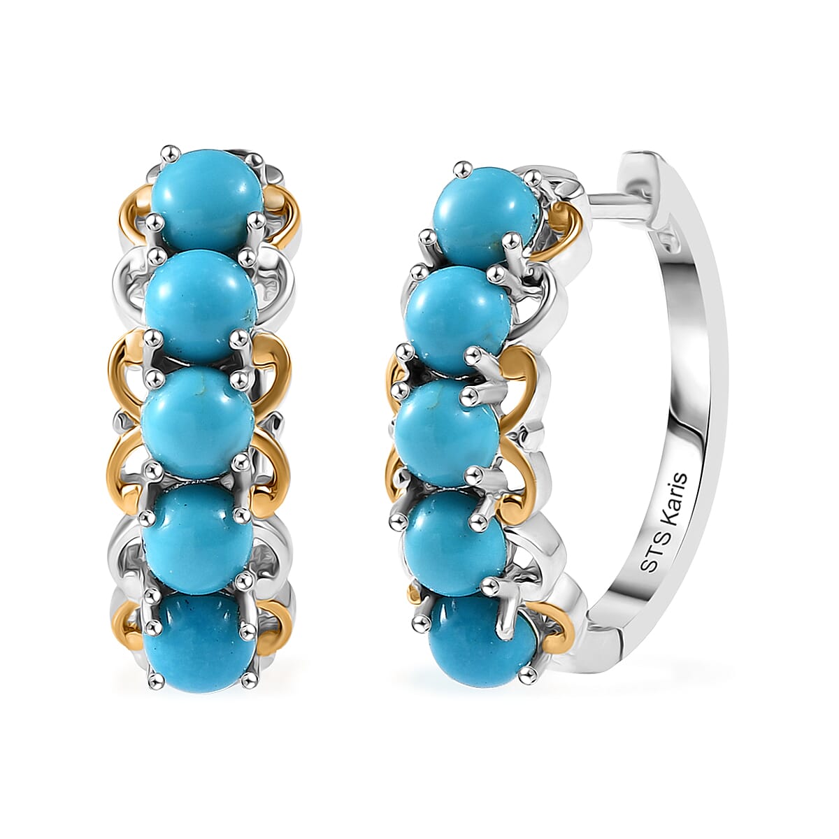 Karis Premium Sleeping Beauty Turquoise 2.86 ctw Hoop Earrings in 14K YG Plated and Platinum Bond
