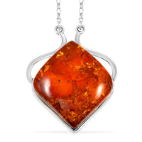 Baltic Amber Fancy Shape Necklace in Sterling Silver 21 Inches