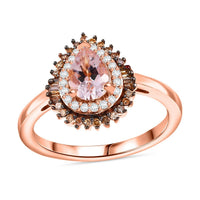 Premium Marropino Morganite, Natural Champagne and White Diamond Ring in 18K Vermeil RG Over Sterling Silver (Size 8.0) 0.85 ctw