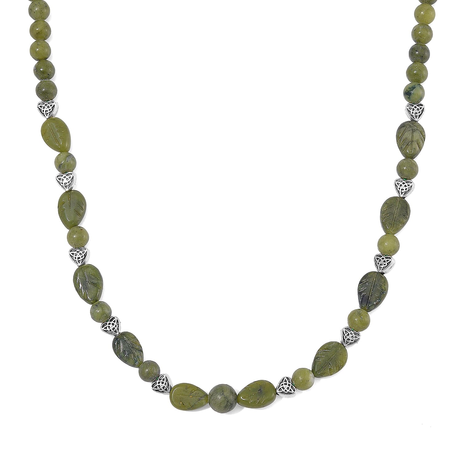 Connemara Marble Beaded 110.00 ctw Necklace 18-20 Inches in Silvertone