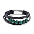 African Malachite Leather Cord Bracelet in Stainless Steel (7.50 In) 60.00 ctw - Sticky add to cart bar