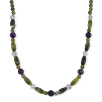 Connemara Marble and African Amethyst Beaded 185.00 ctw Necklace 18-20 Inches in Silvertone