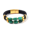 African Malachite 60.00 ctw Leather Cord Bracelet in ION Plated YG Stainless Steel (7.50 In) - Sticky add to cart bar