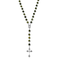 Connemara Marble 144.00 ctw Beaded Cross Necklace in Silvertone 24 Inches