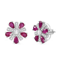 D'Joy Niassa Ruby (FF) and White Zircon 3.90 ctw Floral Earrings in Rhodium Over Sterling Silver - Sticky add to cart bar