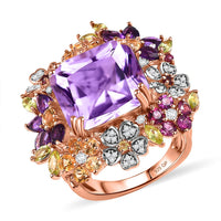 GP Italian Garden Collection Rose De France Amethyst, Multi Gemstone Ring in 18K Vermeil RG Over Sterling Silver (Size 8.0) 17.40 ctw