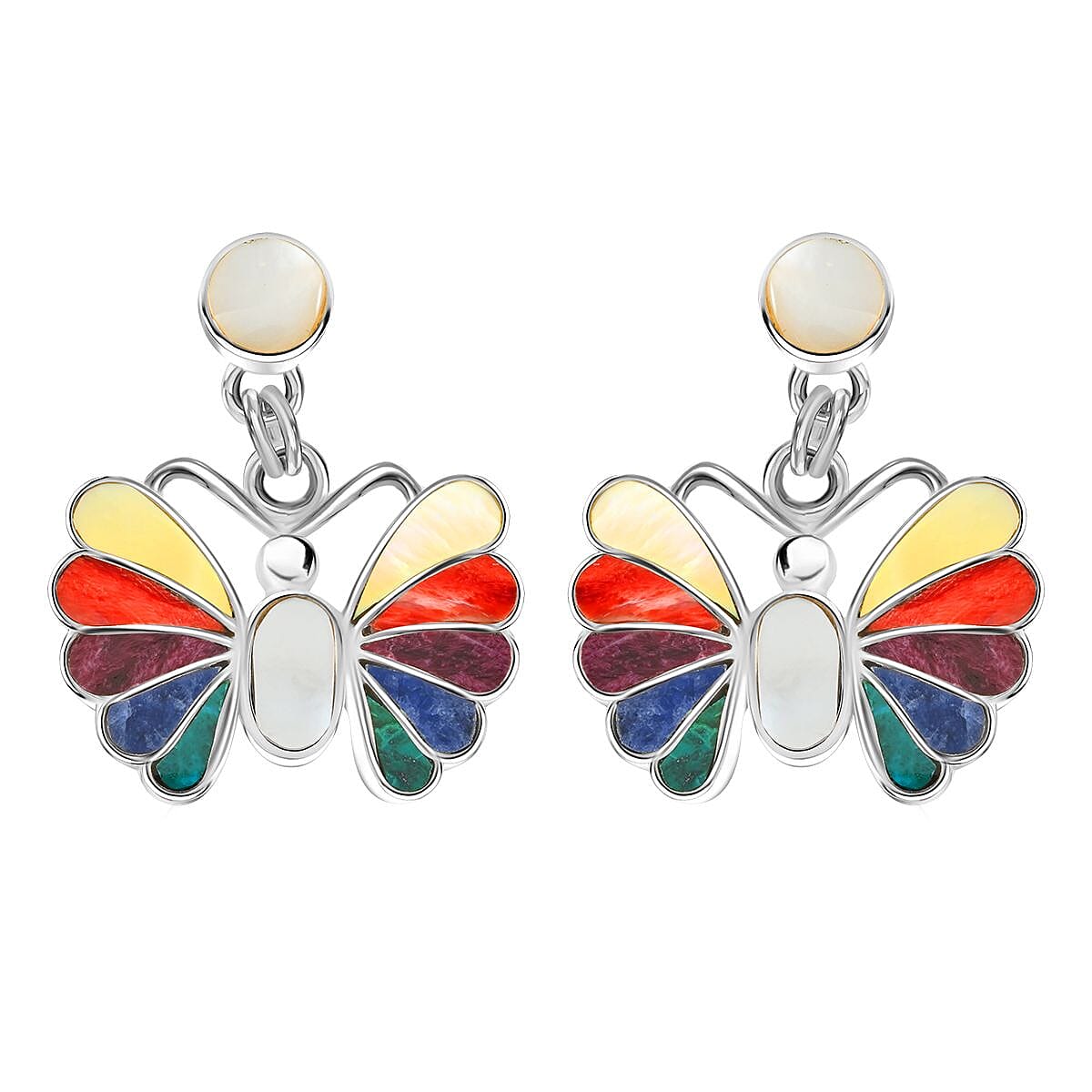 Peruvian Artistry Multi Gemstone 1.85 ctw Butterfly Earrings in Sterling Silver