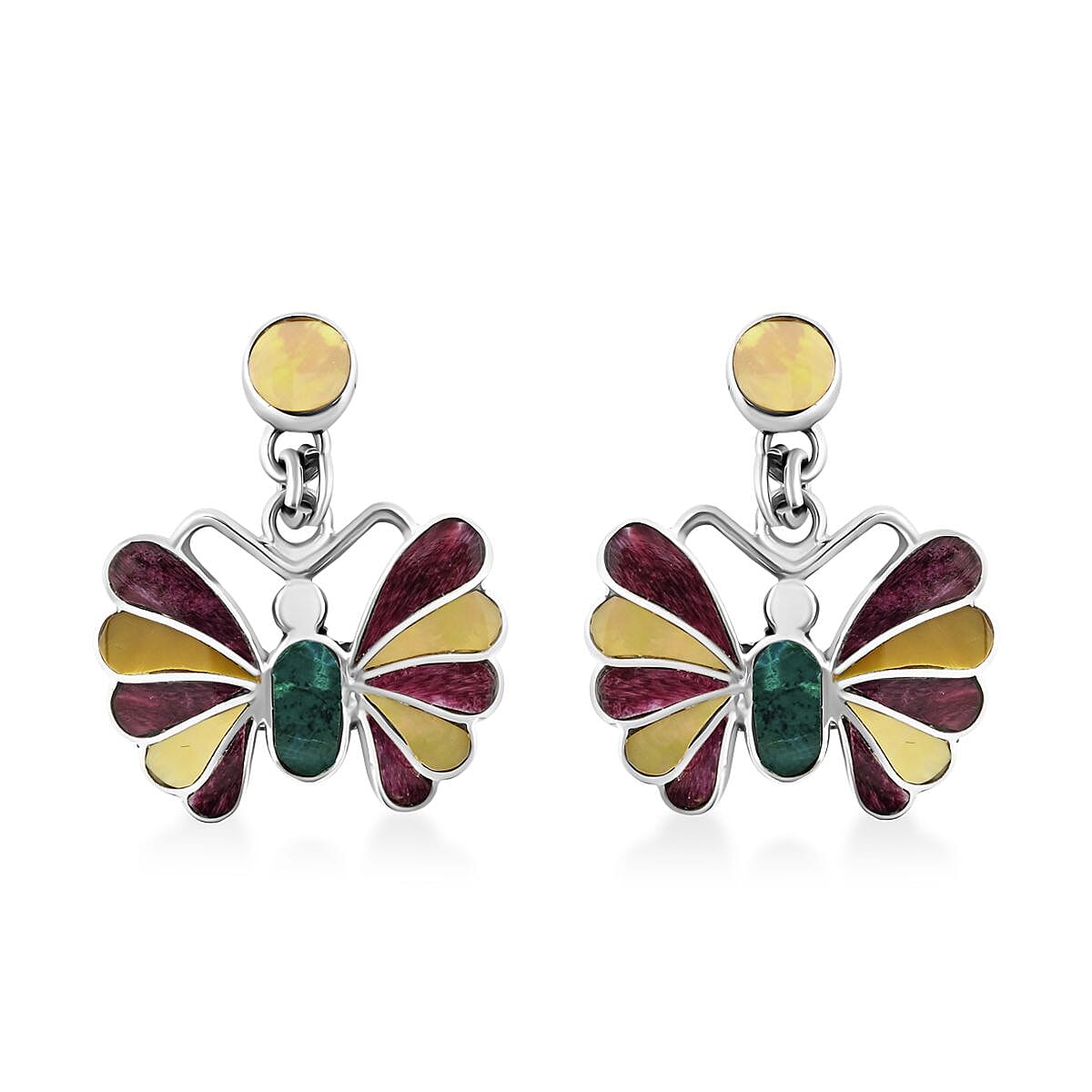 Peruvian Artistry Multi Gemstone 1.85 ctw Green Earrings in Sterling Silver