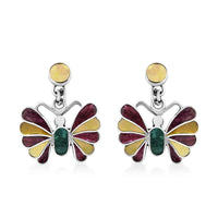 Peruvian Artistry Multi Gemstone 1.85 ctw Green Earrings in Sterling Silver