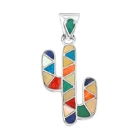 Peruvian Artistry Multi Gemstone 1.10 ctw Cactus Pendant without Chain in Sterling Silver
