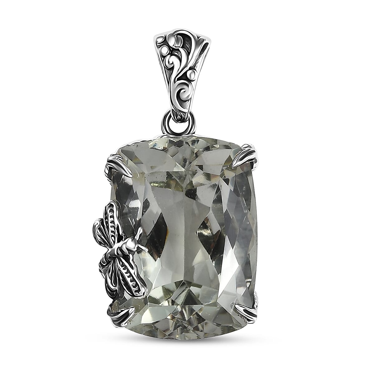 Artisan Crafted Montezuma Prasiolite Fancy Pendant in Sterling Silver 16.10 ctw