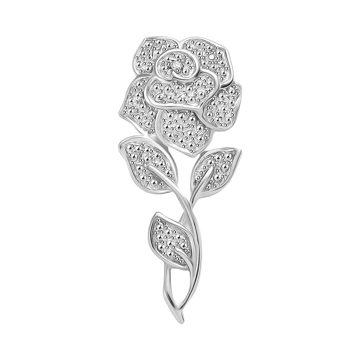 D'Joy Diamond Accent Rose Pendant without Chain in Platinum Over Sterling Silver