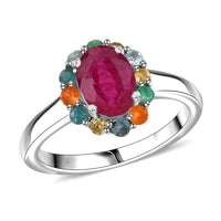 Niassa Ruby and Multi Gemstones 2.40 ctw Ring in Rhodium Over Sterling Silver (Size 10.0)
