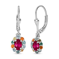 D'Joy Niassa Ruby (FF) and Multi Gemstones 2.10 ctw Dangling Earrings in Rhodium Over Sterling Silver
