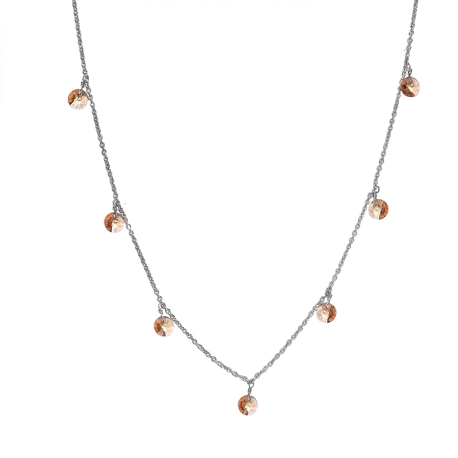 J Francis Embellished with Light Colorado Topaz Crystal by Swarovski Necklace (18 Inches) in Rhodium Over Sterling Silver