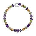 GP Royal Art Deco Collection Premium Rose De France Amethyst, Multi Gemstones Linking Bracelet in Rhodium Over Sterling Silver (8.00 In) 16.10 ctw - Sticky add to cart bar