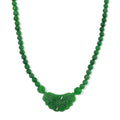 Green Jade Carved Flower and Multi Jade Beaded Necklace (20 Inches) in Rhodium Over Sterling Silver 340.00 ctw - Sticky add to cart bar