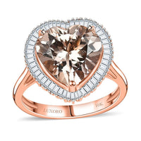 Luxoro AAA Marropino Morganite, Diamond G-H I2 3.33 ctw Heart Ring in 10K Rose Gold (Size 6.0)