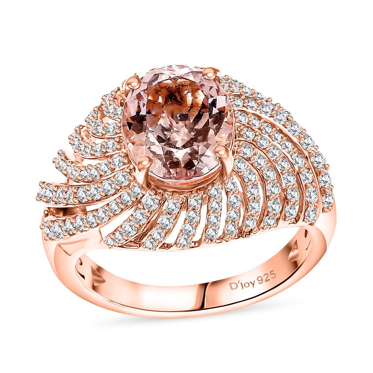 Premium Marropino Morganite, White Zircon Ring in 18K Vermeil RG Over Sterling Silver (Size 8.0) 3.60 ctw