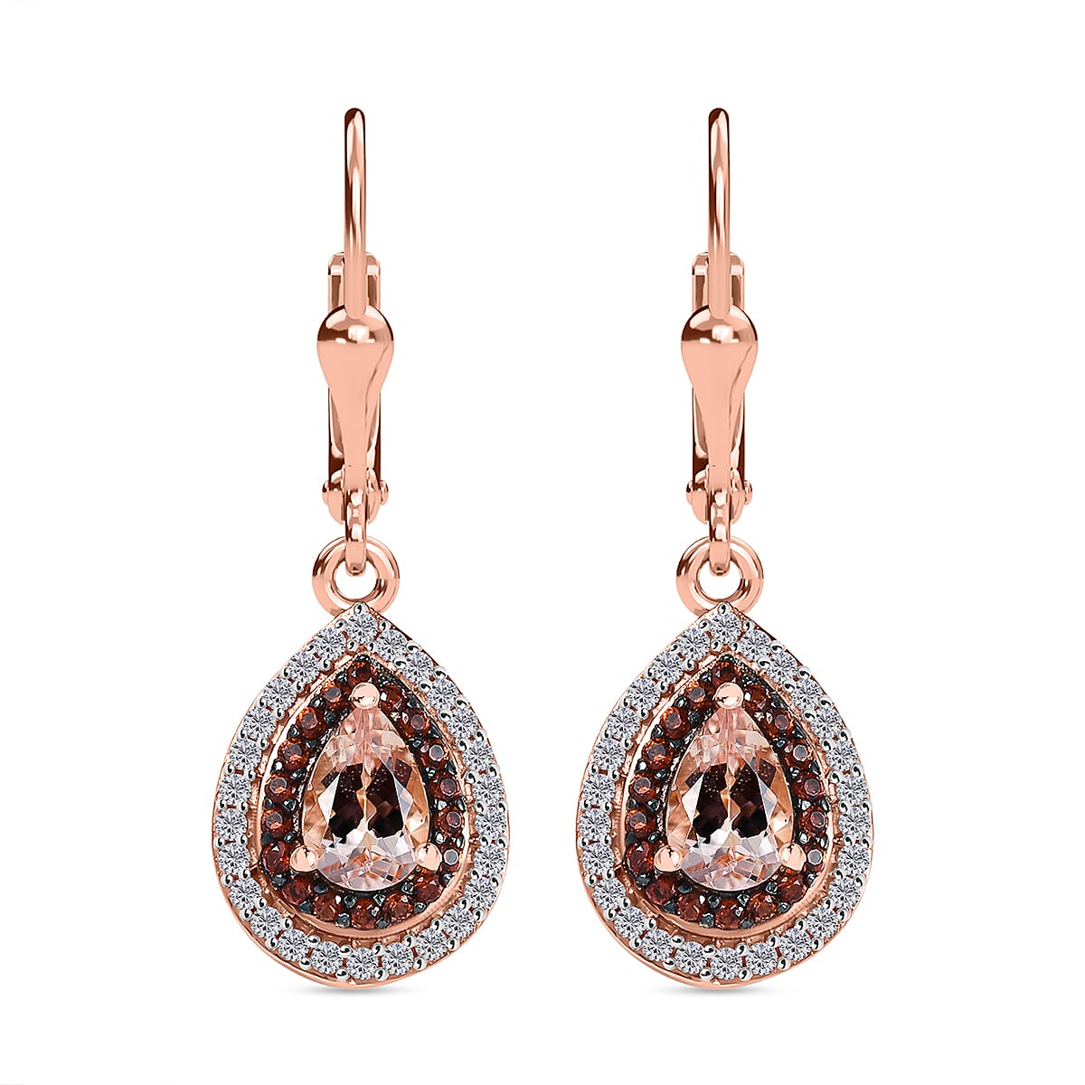 D'Joy Premium  Marropino Morganite and Multi Gemstone 1.60 ctw Lever Back Earrings in 18K Vermeil Rose Gold Over Sterling Silver