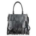 Metallic Black Genuine Leather In Metallic Look Fringes Tote Bag - Sticky add to cart bar