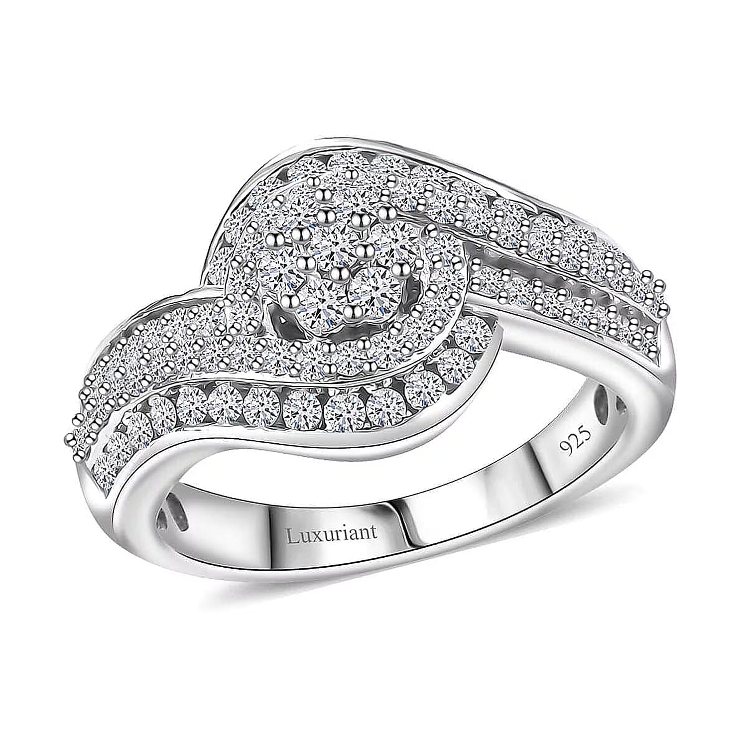 Luxuriant Lab Grown Diamond (G-H, SI) Bypass Ring in Rhodium Over Sterling Silver (Size 10.0) 1.00 ctw