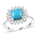 Sleeping Beauty Turquoise and White Zircon 2.40 ctw Solitaire Ring in Rhodium Over Sterling Silver (Size 10.0) - Sticky add to cart bar