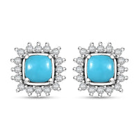D'Joy Sleeping Beauty Turquoise and White Zircon 1.85 ctw Sunburst Earrings in Rhodium Over Sterling Silver