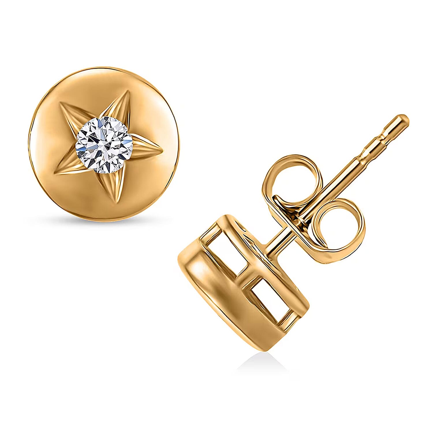 Luxuriant Lab Grown Diamond (G-H, SI) Celestial Stud Earring in 18K Vermeil YG Over Sterling Silver 0.20 ctw
