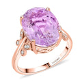 Certified & Appraised Luxoro 10K Rose Gold AAA Martha Rocha Kunzite, Diamond (I2) Ring (Size 10.0) (4.56 g) 13.10 ctw - Sticky add to cart bar