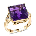 Certified & Appraised Luxoro AAA Lusaka Amethyst and G-H I2 Diamond 8.25 ctw Ring in 10K Yellow Gold (Size 10.0) 4.10 Grams - Sticky add to cart bar