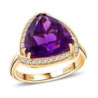 Certified Luxoro AAA Natural Lusaka Amethyst, Diamond Ring in 10K Yellow Gold 6.05 ctw (Size 6.0)