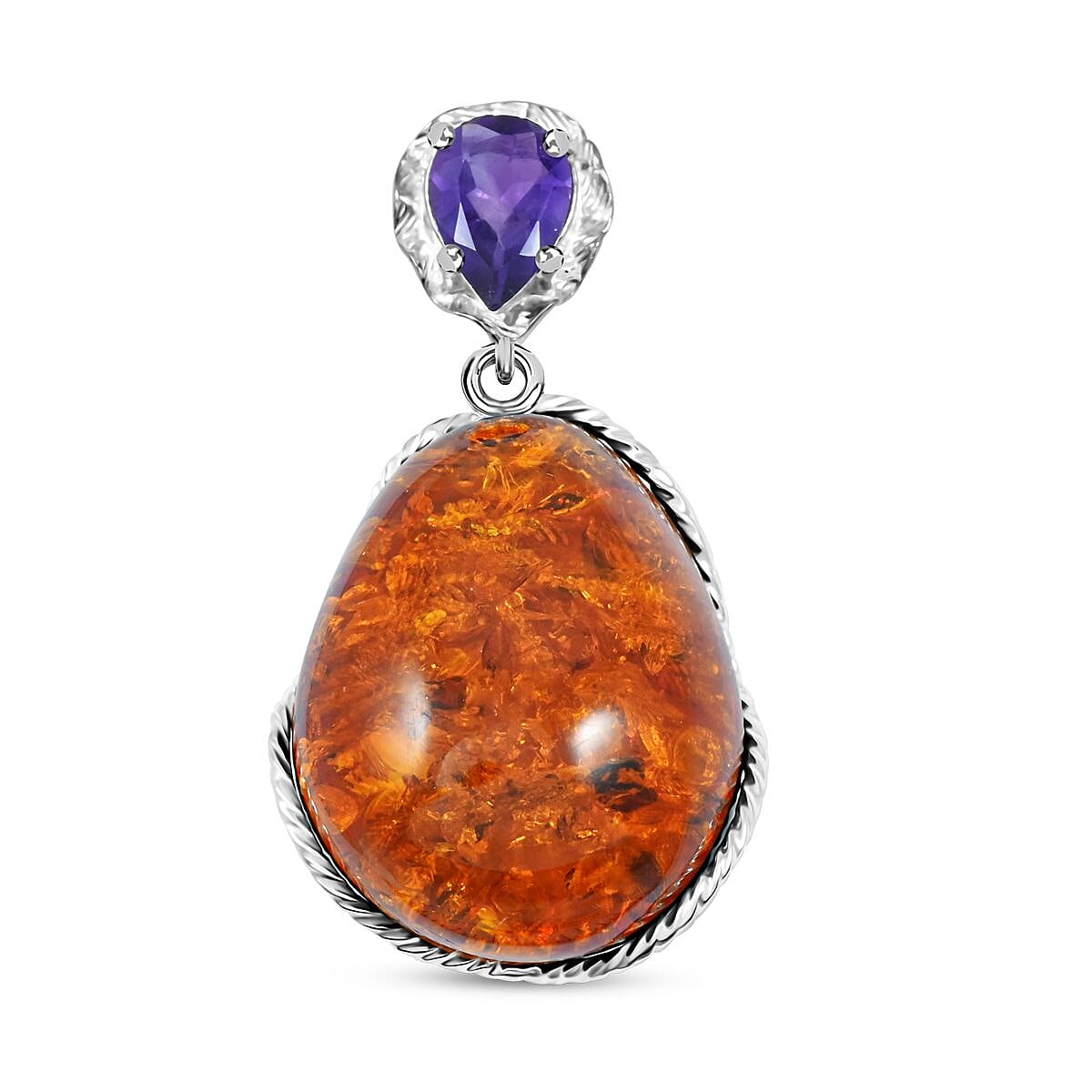 Baltic Amber and African Amethyst 1.50 ctw Pendant