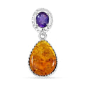 Baltic Amber and African Amethyst 1.50 ctw Pendant without Chain in Sterling Silver - Sticky add to cart bar