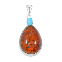 Baltic Amber and Sleeping Beauty Turquoise 1.50 ctw Pendant without Chain in Sterling Silver