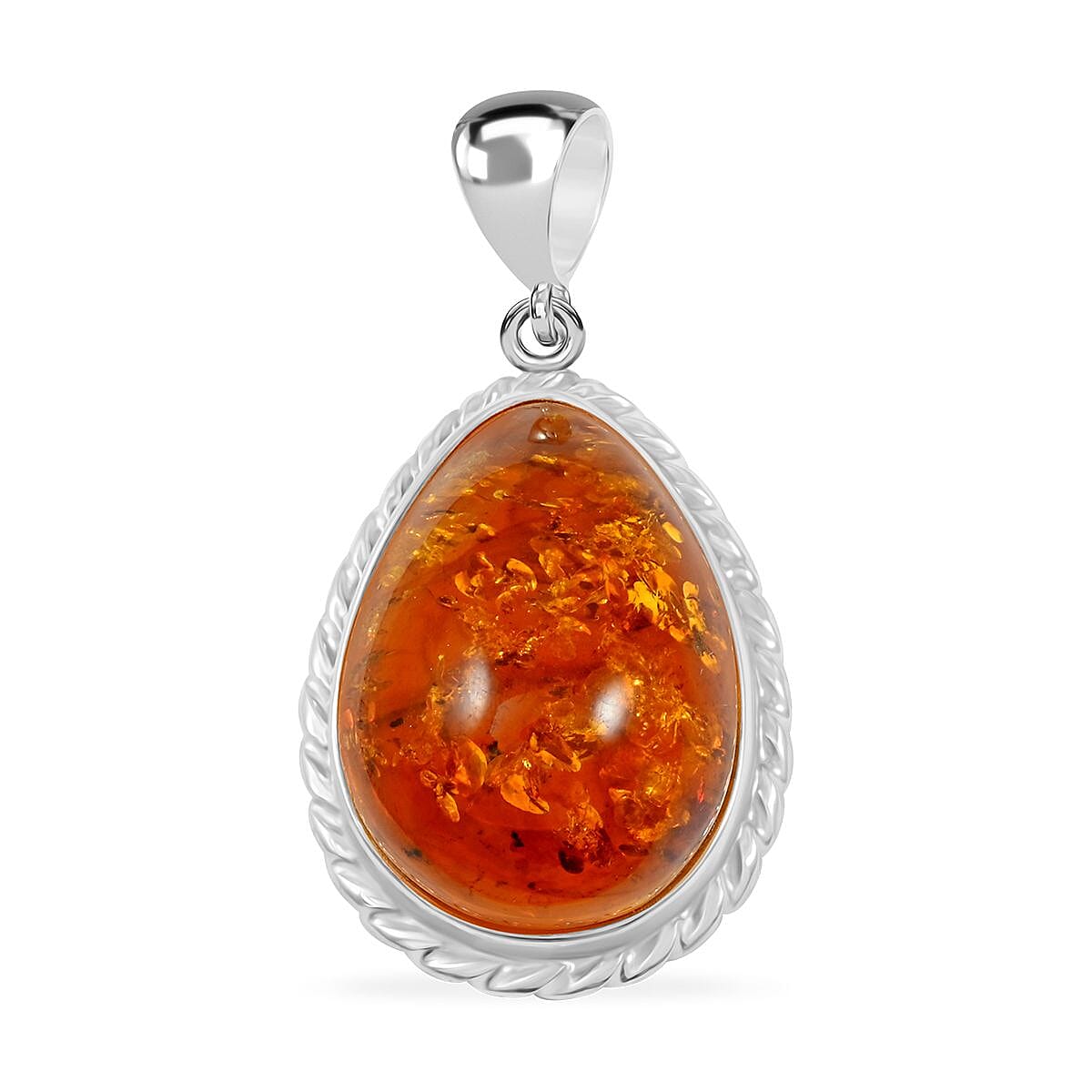 Baltic Dusky Amber Drop Pendant without Chain in Sterling Silver