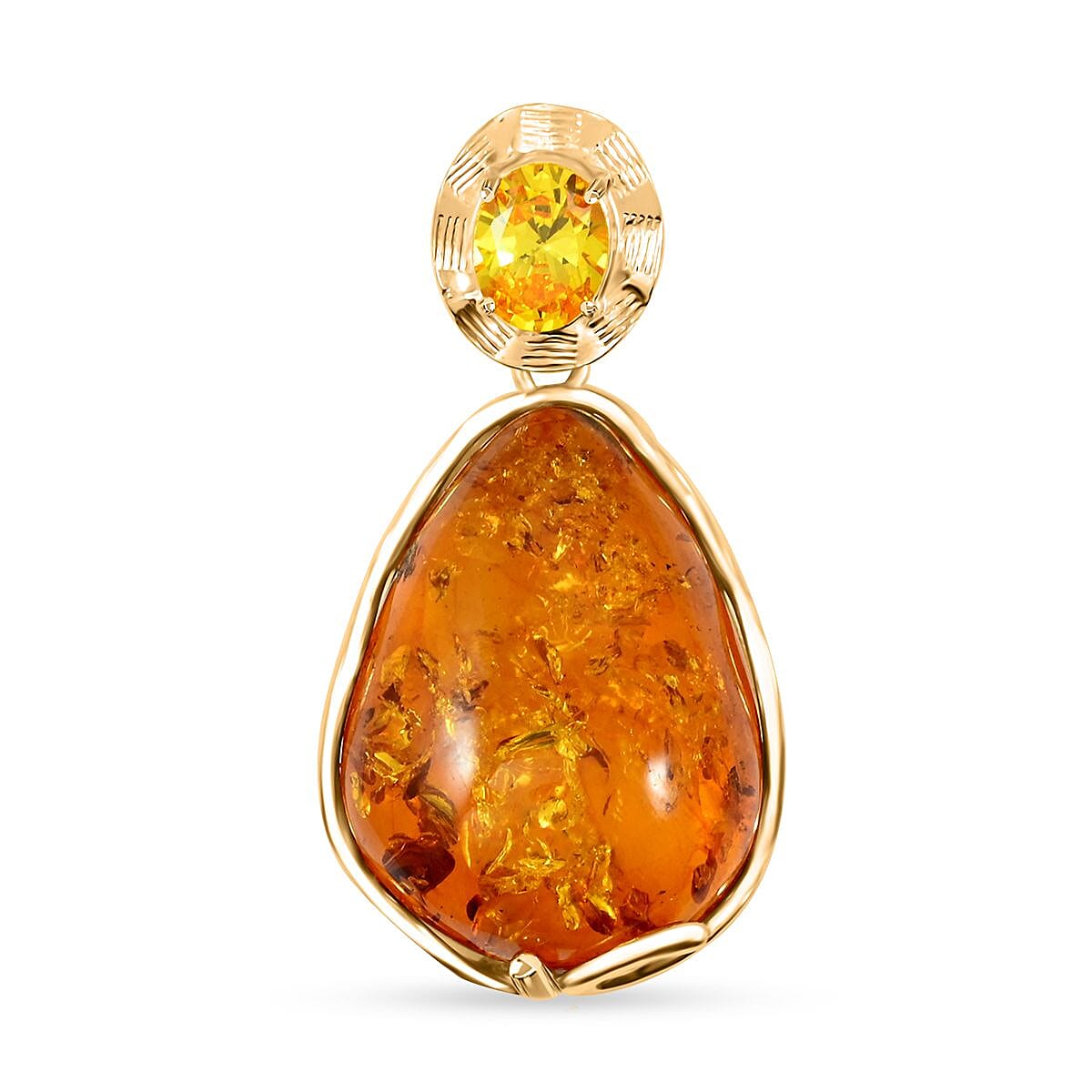 Baltic Amber and Simulated Yellow Diamond 1.50 ctw Pendant without Chain in 14K YG Over Sterling Silver