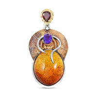 Baltic Amber and Multi Gemstone 2.00 ctw Pendant without Chain in 14K YG Over Sterling Silver